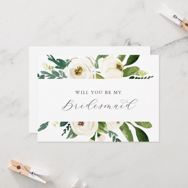 Invitation Elegant White Floral Bridesmaid Proposal Card (Devant/Arrière en situation)