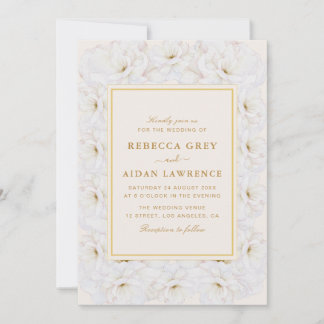 Invitation Elegant White Floral Ivory Gold Border Wedding