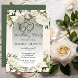 Invitation Elegant White Gardenia Floral 60th Birthday Party<br><div class="desc">Celebrate a milestone birthday with timeless elegance. This sophisticated 60th birthday party invitation features a soft botanical frame of white gardenia and lily florals and delicate greenery surrounding a refined sage green background. The graceful oval frame and classic typography create a polished, upscale look perfect for a stylish birthday celebration....</div>