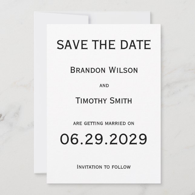 Invitation Elegant White Gay Wedding Save The Date Card (Dos)