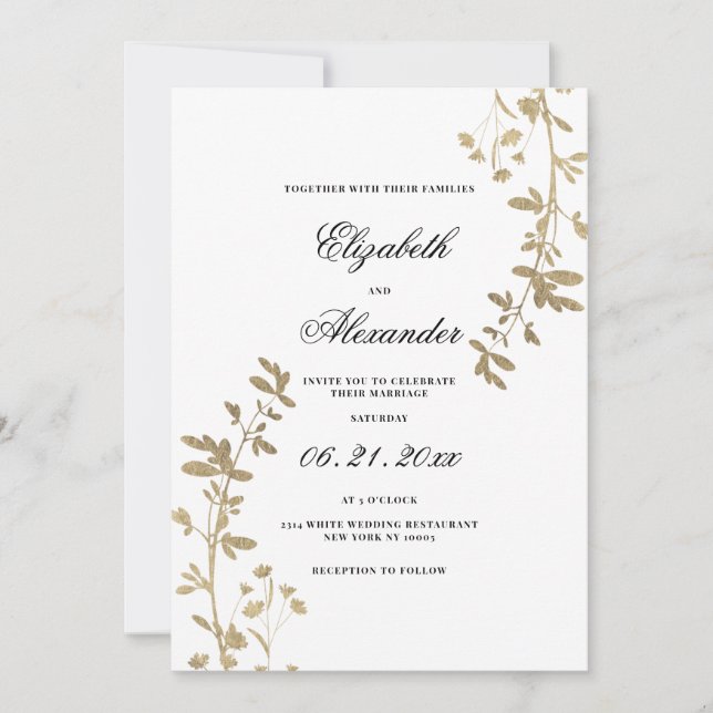 Invitation Elegant white gold floral luxury wedding (Devant)