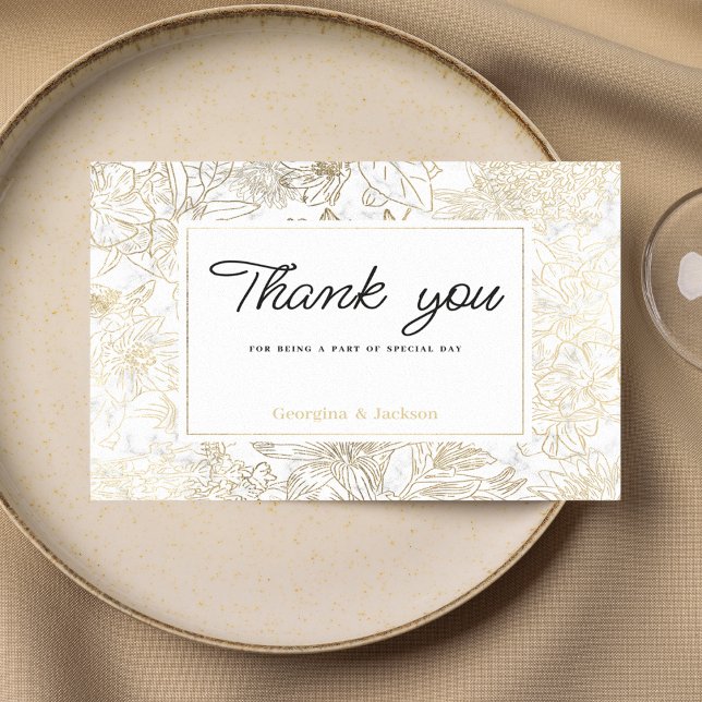 Invitation Elegant white gold gray marble floral Thank You  (Elegant white gold gray marble floral Thank You )
