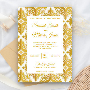 Invitation Elegant White Gold Mariage damassé