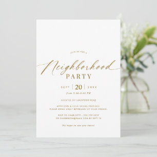 Invitation Elégant White & Gold Neighborhood Gathering Party