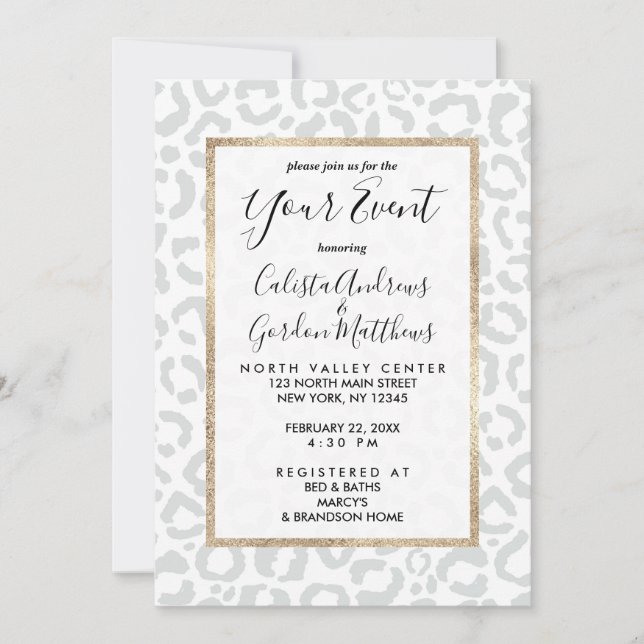 Invitation Elegant White Gray Leopard Cheetah Animal Print (Devant)