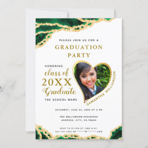 Invitation Élégant White Green Gold Agate 2025 Graduation
