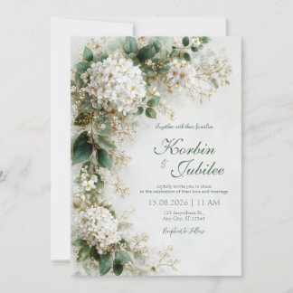 Invitation Elegant White Hydrangea Gold Botanical Wedding