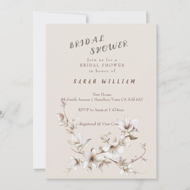 Invitation Elegant White & Ivory Blossom Bridal Shower (Devant)
