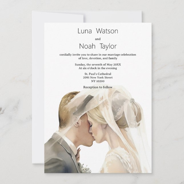 Invitation Elegant white ivory grey couple photo Wedding  (Devant)