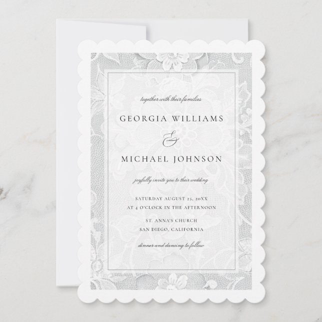 Invitation Elegant White Lace Wedding (Devant)