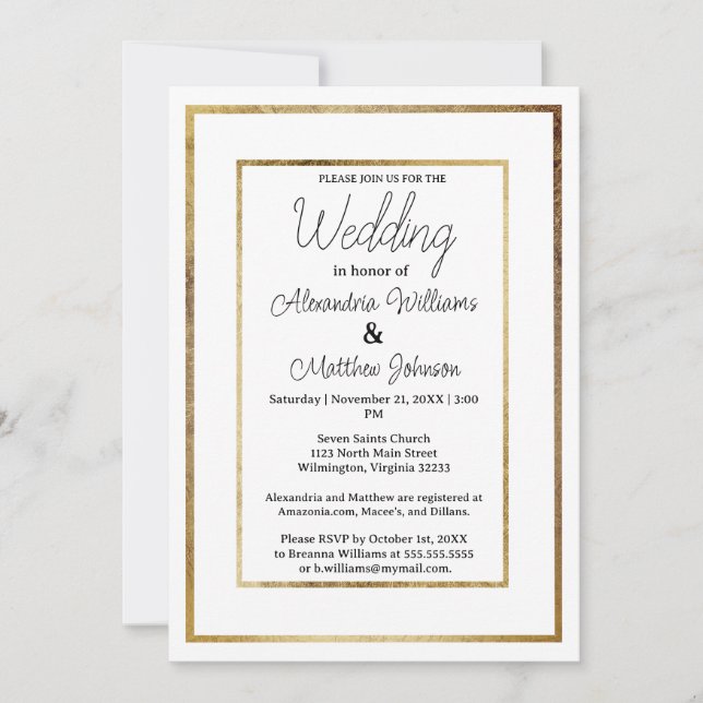 Invitation Elegant white luxury gold glamour Wedding (Devant)