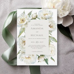 Invitation Elegant White Peony & Sage Green Floral Wedding