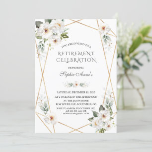 Invitation Élégant White Wild Rose Gold Retraite Party