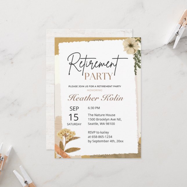 Invitation Elegant Wild Floral Retirement Party Arch Photo (Devant/Arrière en situation)