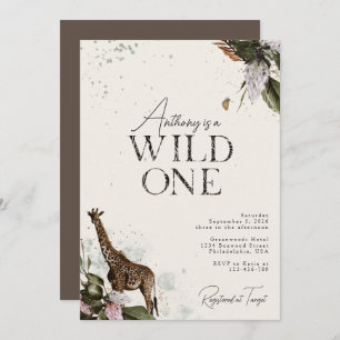 Invitation Elégant Wild One Watercolor Safari 1er anniversair