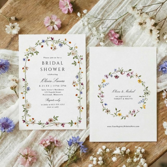 Invitation Elegant Wildflower Arch Garden Bridal Shower (Watercolor wildflowers garden bridal shower invitation, elegant botanical flowers with greenery arch)