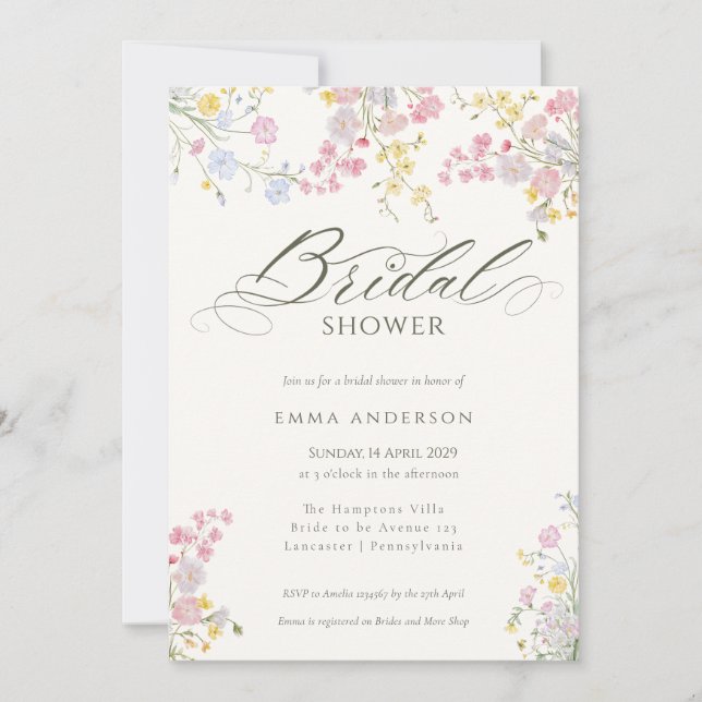 Invitation Elegant Wildflower Garden Bridal Shower (Devant)