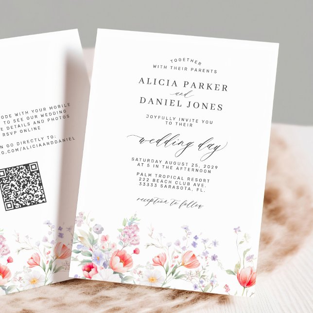 Invitation Elegant wildflower garden QR code RSVP wedding (Créateur téléchargé)
