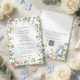 Invitation Elegant Wildflower Summer QR Code RSVP Wedding
