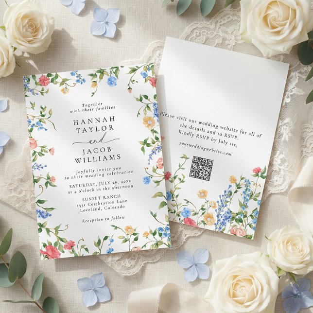 Invitation Elegant Wildflower Summer QR Code RSVP Wedding (Créateur téléchargé)