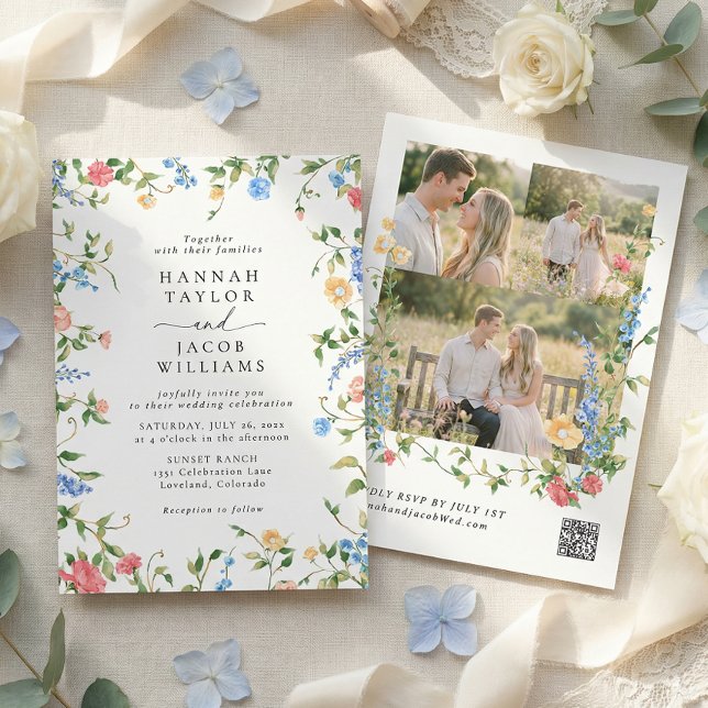 Invitation Elegant Wildflower Three Photo RSVP Wedding (Créateur téléchargé)