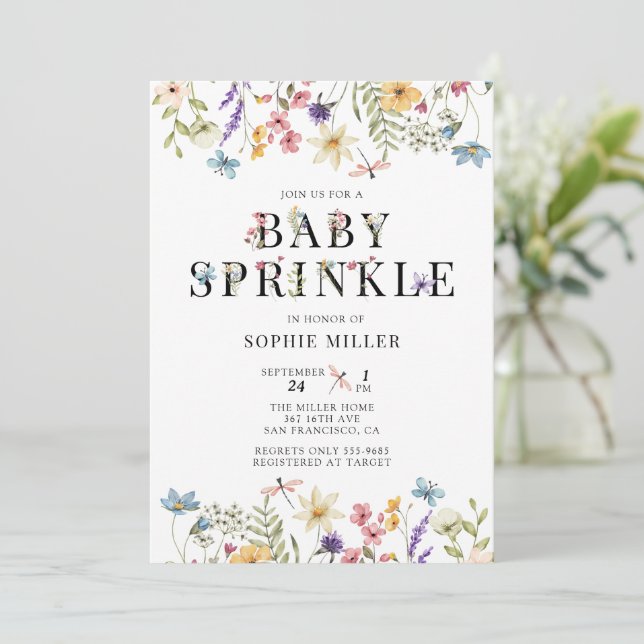 Invitation Elegant Wildflower Watercolor  | Baby Sprinkle (Debout devant)