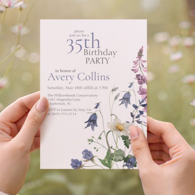 Invitation Elegant Wildflower Watercolor Floral 35th Birthday (Créateur téléchargé)