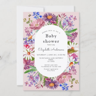 Invitation Elegant Wildflower Watercolor Girl Baby Shower