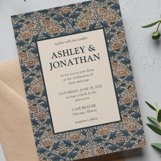 Invitation Élégant William Morris Peony Motif Mariage (Créateur téléchargé)