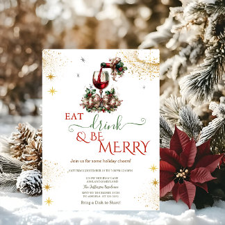 Invitation Elegant Wine Bottle Red Bow Christmas Party