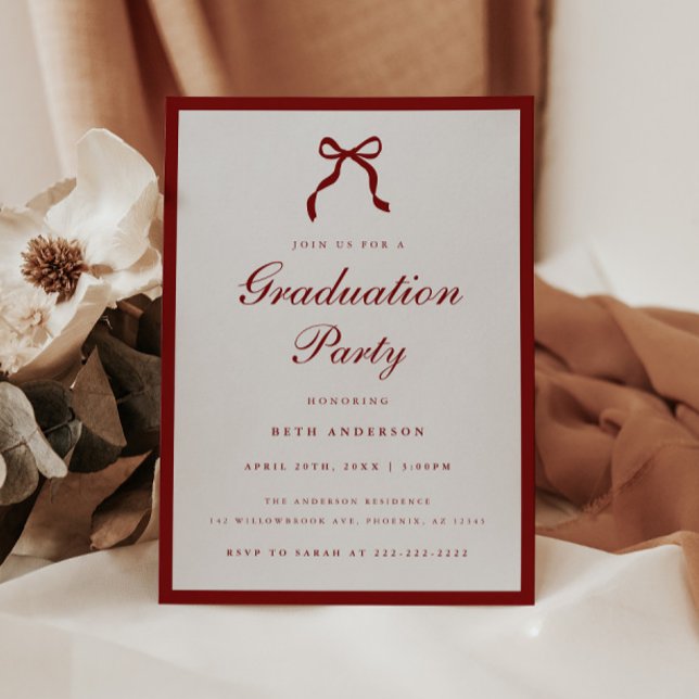 Invitation Elegant Wine Red Coquette Bow Graduation Party (Créateur téléchargé)