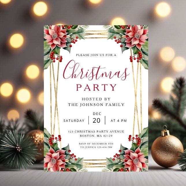 Invitation Elegant Winter Botanical Christmas Party  (Elegant Winter Botanical Christmas Party Invitation)