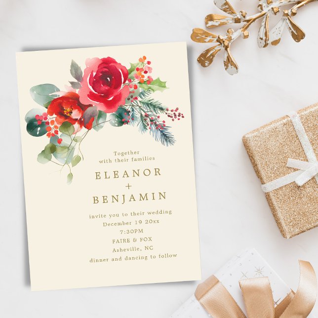 Invitation Elegant Winter Floral Wedding Christmas December (Créateur téléchargé)