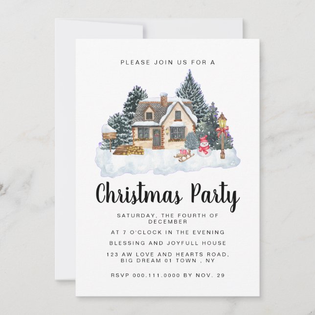 Invitation Elegant Winter Nostalgic Vintage Christmas Party (Devant)