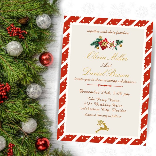 Invitation Elegant Winter Red and Gold Christmas Wedding (Créateur téléchargé)