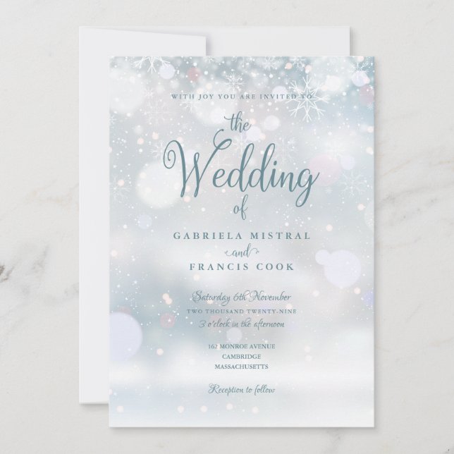 Invitation Elegant Winter Snowflakes All In One Wedding (Devant)