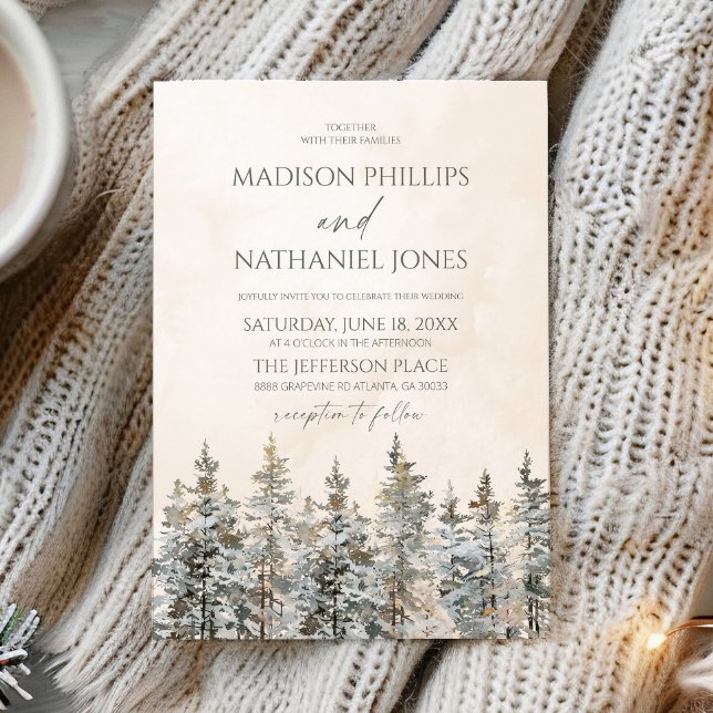 Invitation Elegant Winter Snowy Pine Tree Landscape Wedding (Créateur téléchargé)