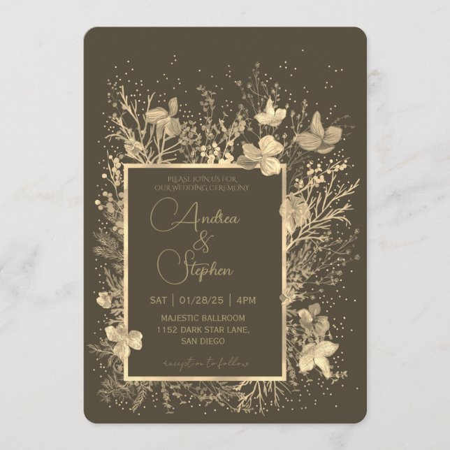 Invitation Elegant Wintry Foliage Winter Wedding (Devant)