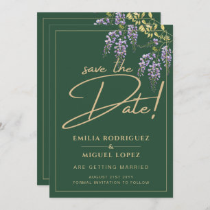 Invitation Élégant WISTERIA Gold Green SAVE LA DATE