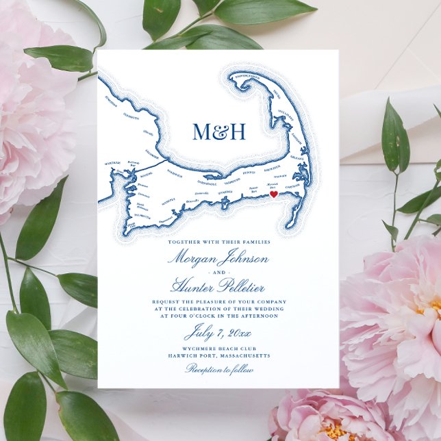 Invitation Elégant Wychmere Beach Club Cape Cod Mariage (Cape Cod destination wedding invitation perfect for your wedding at Wychmere Beach Club in Harwich)