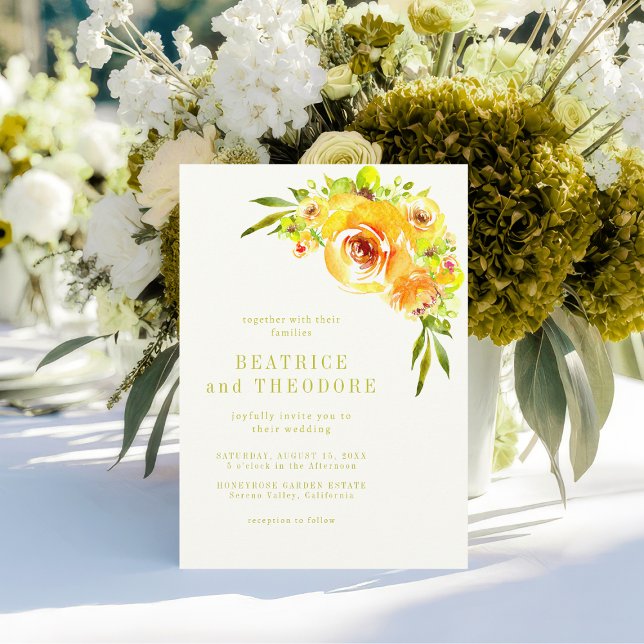 Invitation Elegant Yellow and Green Watercolor Floral Wedding (Créateur téléchargé)