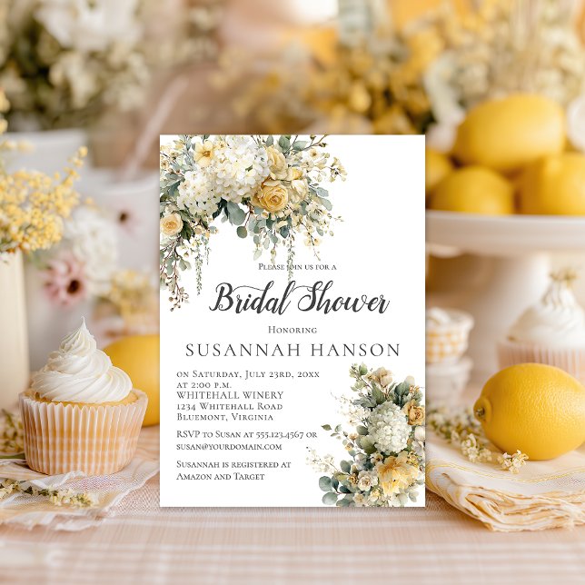 Invitation Elegant Yellow and Ivory Floral Bridal Shower | (Créateur téléchargé)