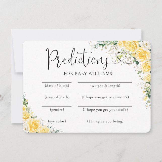 Invitation Elegant Yellow Baby Shower Predictions Card (Devant)