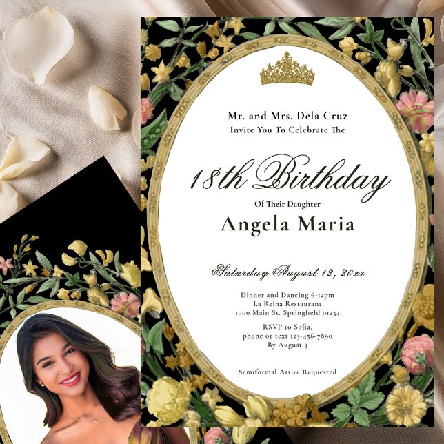 Invitation Elegant Yellow Gold Floral 18th Birthday Debut (Créateur téléchargé)