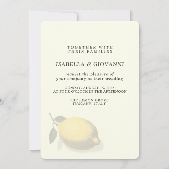 Invitation Elegant Yellow Lemon Tuscany Wedding (Devant)