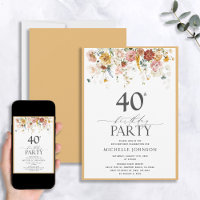 Elegant Yellow Wildflower Watercolor 40th Birthday