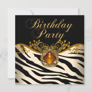 Invitation Elégant Zebra Caramel Amber Black Gold Anniversair