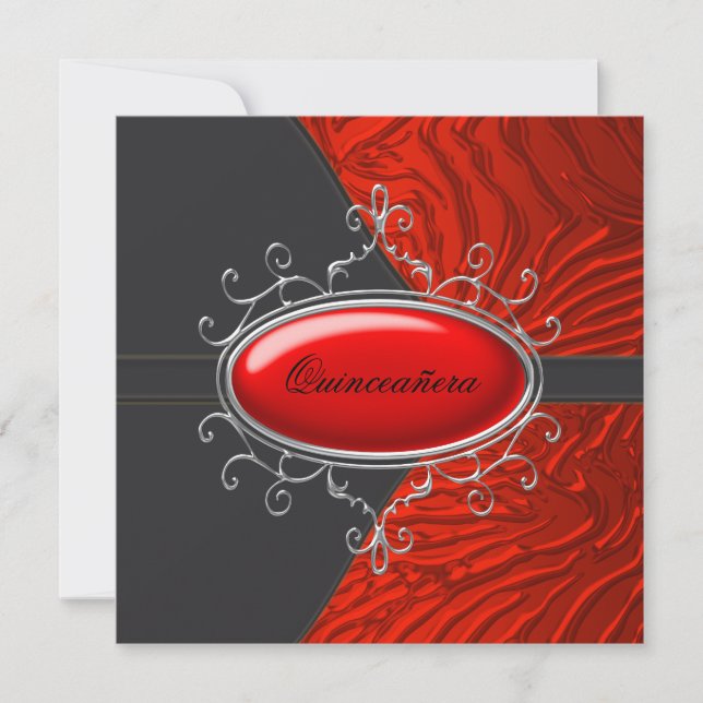 Invitation Élégant Zebra noir et rouge Quinceanera (Devant)