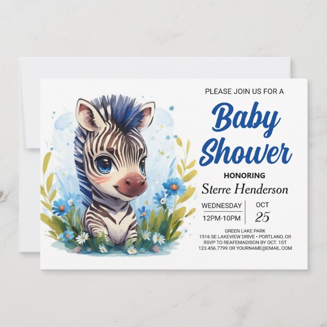 Invitation Elégant Zebra Safari Baby shower surprise (Devant)