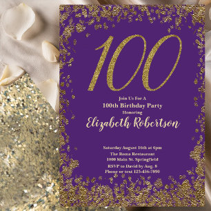 Invitation élégante 100ème anniversaire violet or 